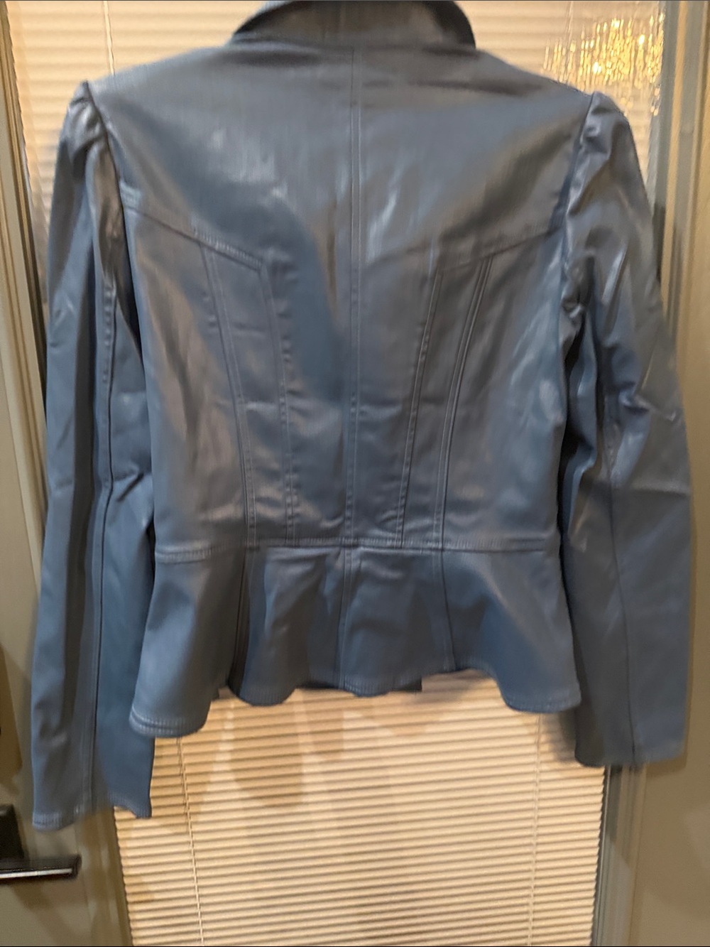 White House Black Market Blue Faux Leather Zip-Front Jacket - Picture 3 of 3